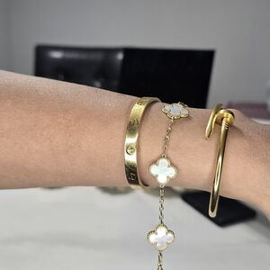 Elegant 18k Gold Double Plated Love And Nail Bracelet Inspo With Clover Stack